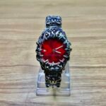 gothic red dial metal watch for men