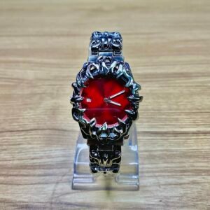 gothic red dial metal watch for men