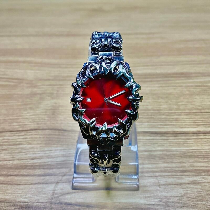 gothic red dial metal watch for men