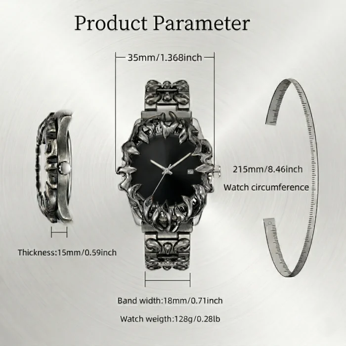 Crimson Eclipse – Gothic Black Dial Metal Watch (Copy) - Image 2